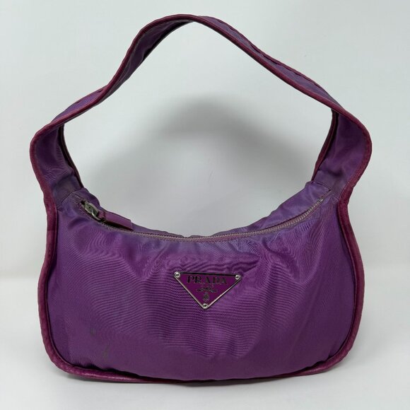 Prada Small Tessuto Egg Nylon Y2K 2002 Baguette Shoulder Bag Purple - Picture 1 of 13